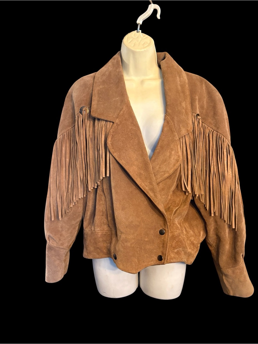 Vintage Suede Fringe Jacket • Western Boho Tan Leather Look • Size L